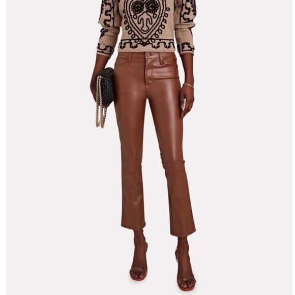 NWT Mother The Pixie Dazzler Brown Pants Faux Leather High Rise Size 25 - Picture 3 of 13
